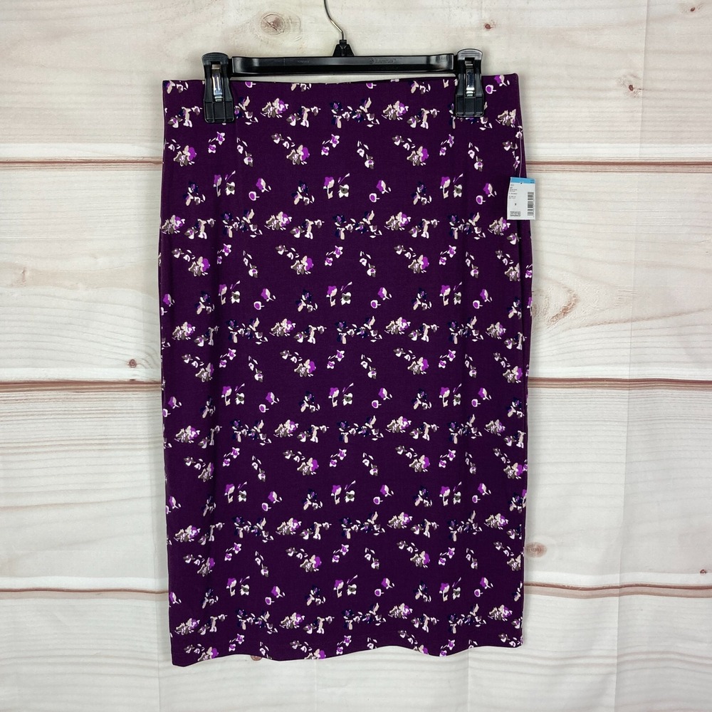 Simply Styled Skirt Women Medium Purple Floral Pull On Pencil Elastic Waist Knit